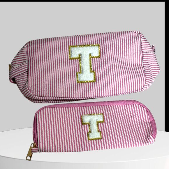 Cosmetic Bag 2 piece Initial T on Both Preppy.  Gift for Friend, Family Teacher - Picture 2 of 7